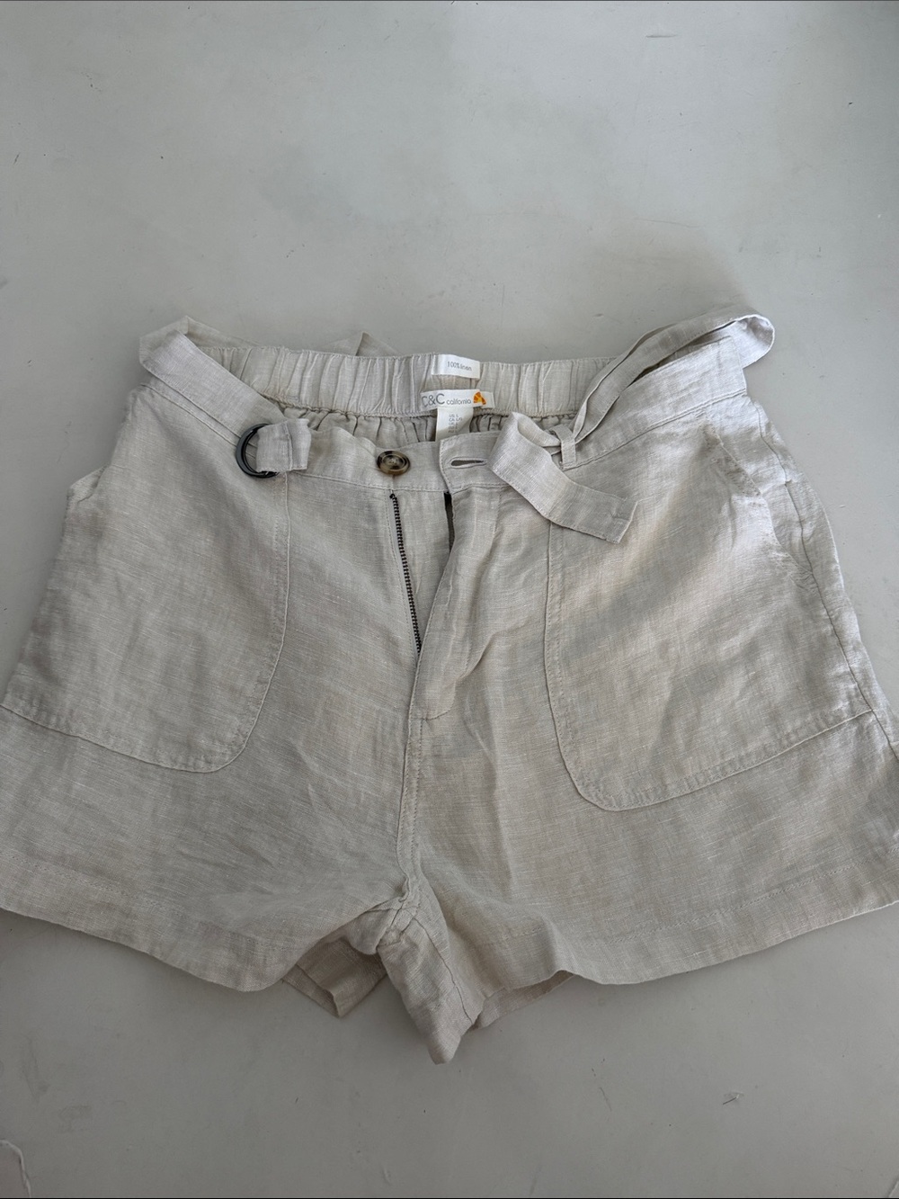 C&C California Natural Linen-Blend Tie Waist Shorts